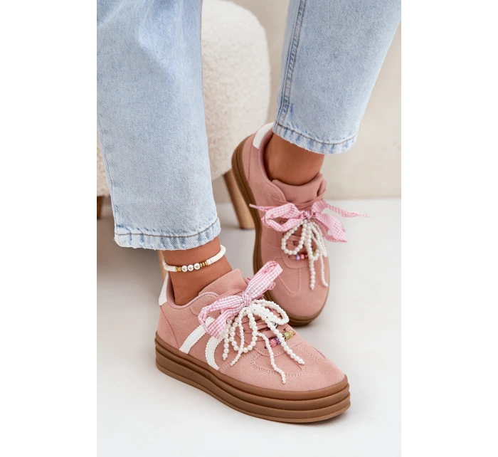 Dámské Tenisky Na Platformě S Ozdobami Růžové Vinness Dámské Tenisky Na Platformě S Ozdobami Růžové Vinness