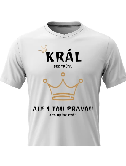Pánské bavlněné tričko s potiskem - KRÁL BEZ TRŮNU - bílé 