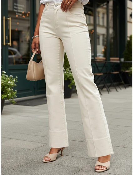 Dámské široké džíny s vysokým sedem béžové FashionStreet UY2944