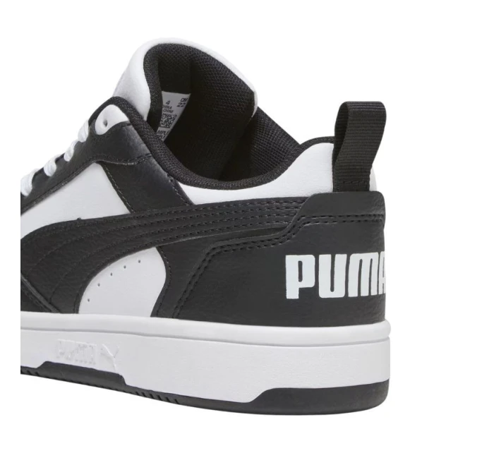 Dětské boty Puma Rebound V6 Lo Mid white and black 393833 01 Dětské boty Puma Rebound V6 Lo Mid white and black 393833 01