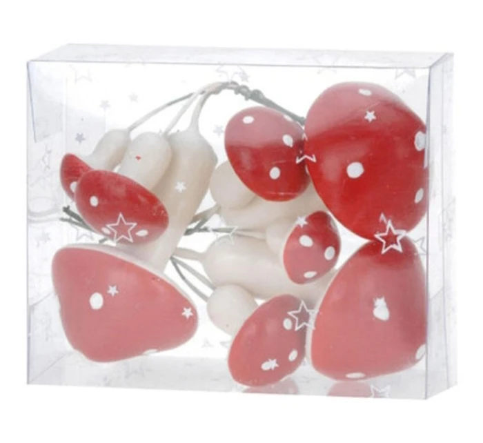 DEKORATIVNÍ FIGURKY HOUBY MUCHOMŮRKY NA DRÁTĚ 9KS