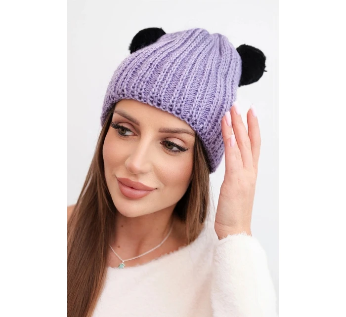 Dámská zimní čepice vlněná s bambulí K433 fialová Dámská zimní čepice vlněná s bambulí K433 fialová