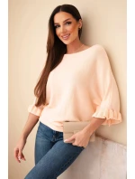 Dámský svetr s netopýřími rukávy a kulatým výstřihem lososový Dámský svetr s netopýřími rukávy a kulatým výstřihem lososový