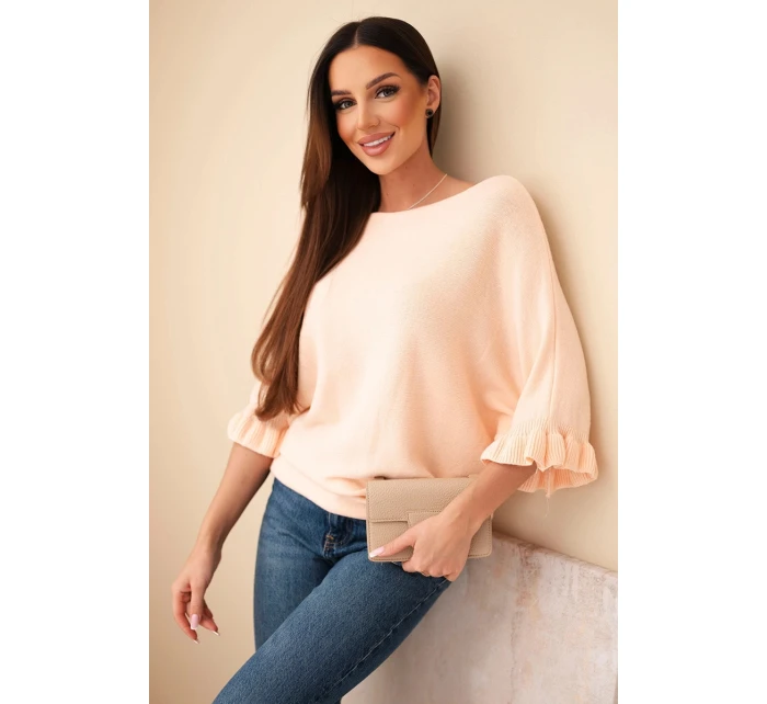 Dámský svetr s netopýřími rukávy a kulatým výstřihem lososový Dámský svetr s netopýřími rukávy a kulatým výstřihem lososový