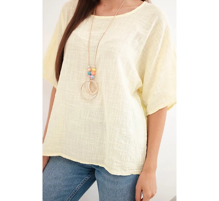 Dámská bavlněná oversize halenka s krátkým rukávem žlutá