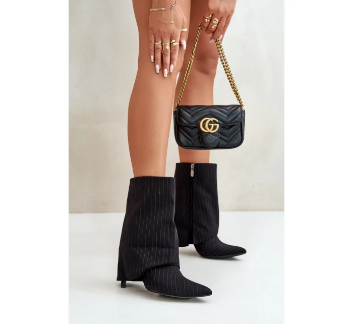 Dámské boty na podpatku se svrškem a  černé model 21670413 - Boto