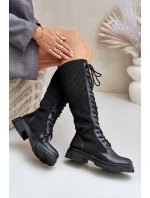 Šněrovací kozačky s elastickým svrškem černé model 21679800 - Boto