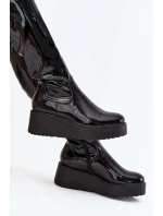 Lakované Kozačky Kolena Na Platformě A S Černé model 21707009 - Boto Lakované Kozačky Kolena Na Platformě A S Černé model 21707009 - Boto