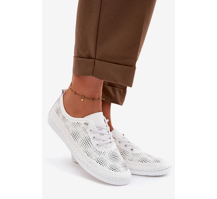 Kožené síťované dámské polobotky model 22101353 Bílé - S.Barski Kožené síťované dámské polobotky model 22101353 Bílé - S.Barski