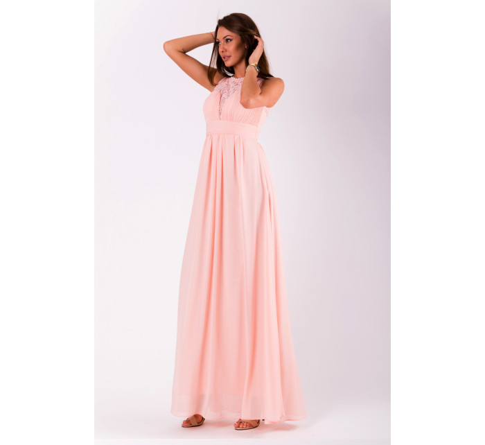 Společenské dámské šaty bez rukávů dlouhé růžové Růžová model 15042527 - EVA&#38;LOLA