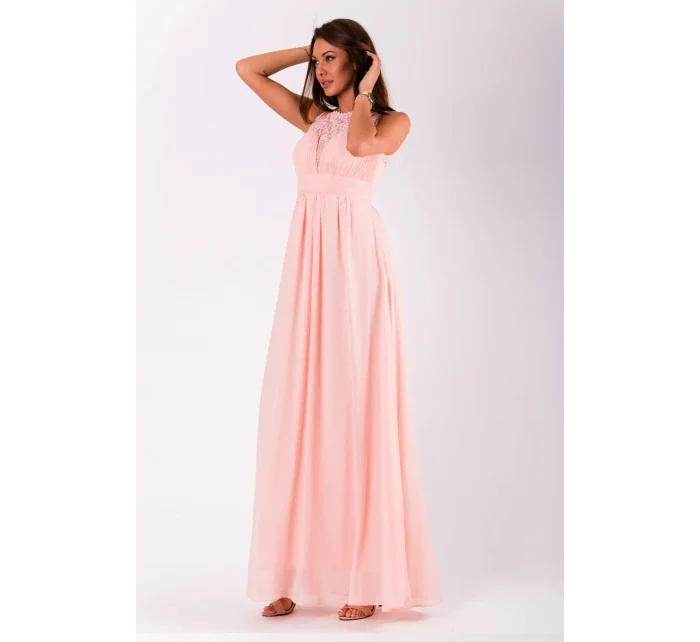 Společenské dámské šaty bez rukávů dlouhé růžové Růžová model 15042527 - EVA&#38;LOLA