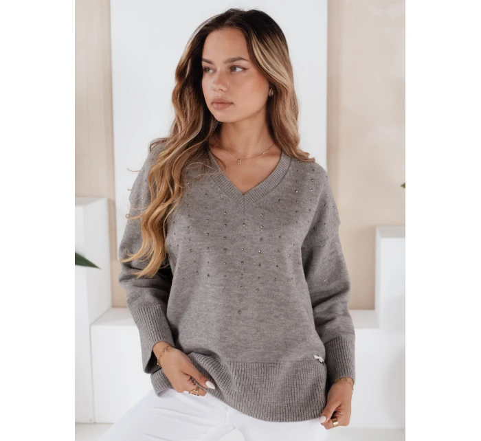 Dámský svetr s výstřihem do V šedý Dstreet model 21991008 - FashionStreet