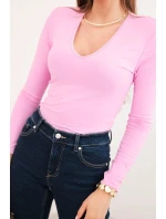 Dámská blůza s výstřihem do V a dlouhým rukávem model 21890044 růžová - K-Fashion