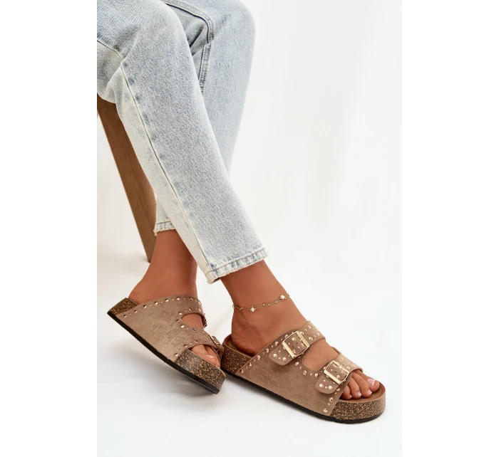 Dámské pantofle se zlatými a knoflíky Khaki model 21919020 - Boto
