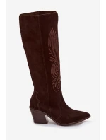 Semišové Kožené Kozačky Na Podpatku  Čokoládové model 22031643 - Zazoo