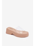 Dámské sandály na platformě s průhledným páskem Béžové Selestia Dámské sandály na platformě s průhledným páskem Béžové Selestia