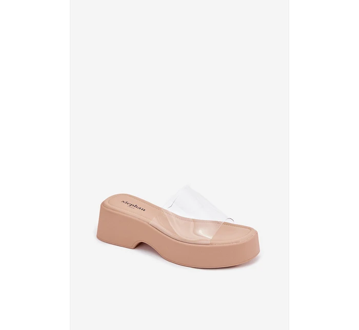 Dámské sandály na platformě s průhledným páskem Béžové Selestia Dámské sandály na platformě s průhledným páskem Béžové Selestia