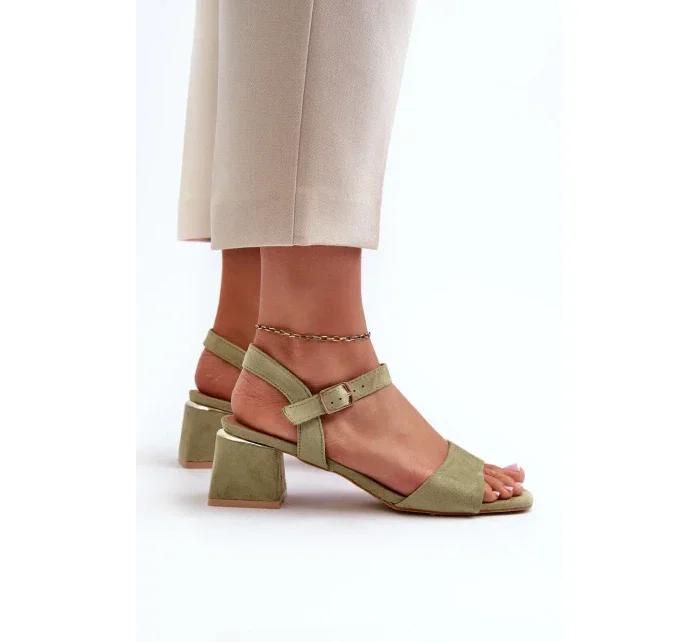 Dámské sandály na bloku z ekologického semiše, zelená Leisha Dámské sandály na bloku z ekologického semiše, zelená Leisha