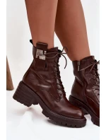 Dámské kožené workery na podpatku s ozdobným detailem Artiker – hnědé Dámské kožené workery na podpatku s ozdobným detailem Artiker – hnědé