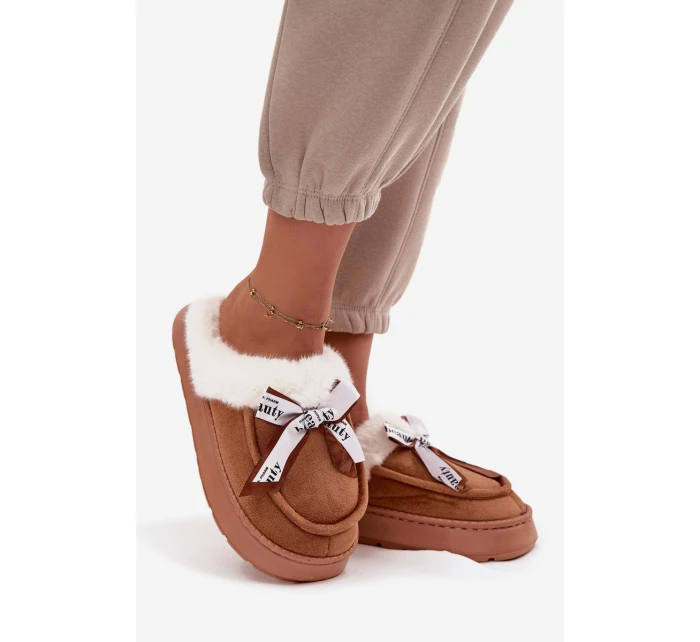 Dámské pantofle s kožíškem a mašlí Fenella – hnědé