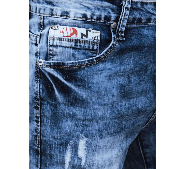 Pánské džínové kalhoty s dírami slim fit modré FashionStreet UX4451 Pánské džínové kalhoty s dírami slim fit modré FashionStreet UX4451