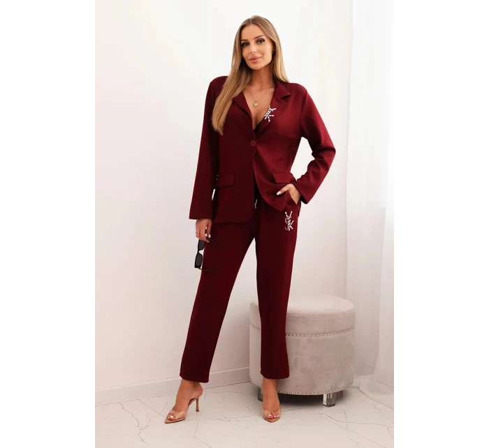 Dámský komplet s viskózou s ozdobami a elastickými kalhotami bordový Dámský komplet s viskózou s ozdobami a elastickými kalhotami bordový