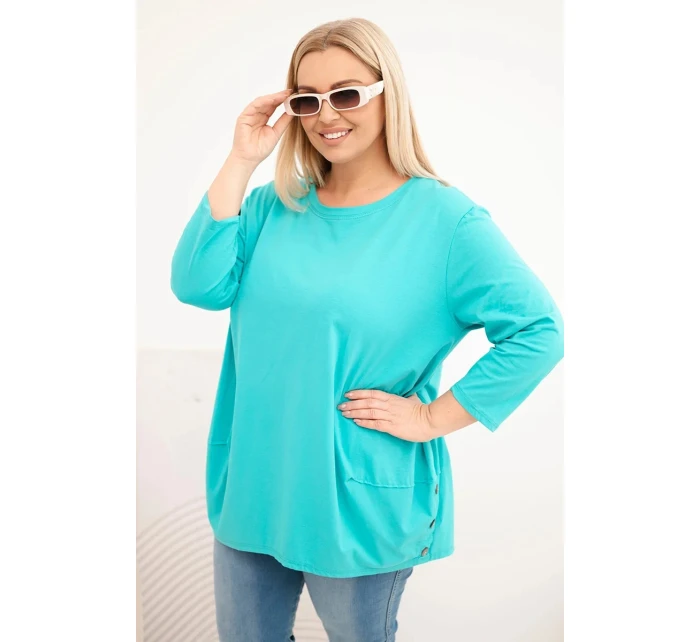Dámská blůza Plus Size z bavlny s ozdobnými knoflíky a ohrnutými rukávy mátová