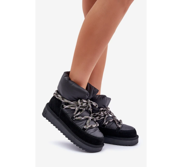 Semišové Sněhule Dámské S Hlavními Šněrováním D.Franklin DFSH375003 Černé