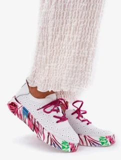 Dámské kožené tenisky na vzorované platformě Vinceza – bílé