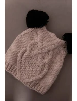 Fleecová čepice 2 bambulky K291 béžová - Oliwier