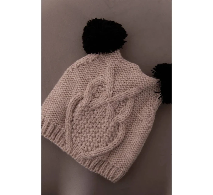 Fleecová čepice 2 bambulky K291 béžová - Oliwier