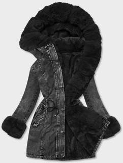 Černá dámská džínová bunda s kožešinovou podšívkou (B8068-101)