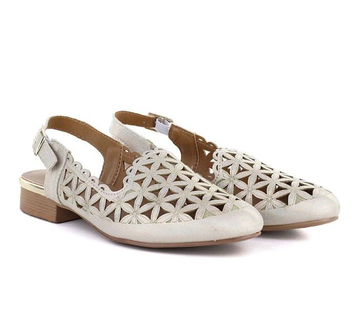 Dámské zlaté ažurové sandály na nízkém podpatku Jezzi ASA222-16