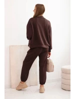 Dámský set z viskózy s rozepínací mikinou a kalhotami hnědý Dámský set z viskózy s rozepínací mikinou a kalhotami hnědý