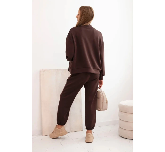 Dámský set z viskózy s rozepínací mikinou a kalhotami hnědý Dámský set z viskózy s rozepínací mikinou a kalhotami hnědý