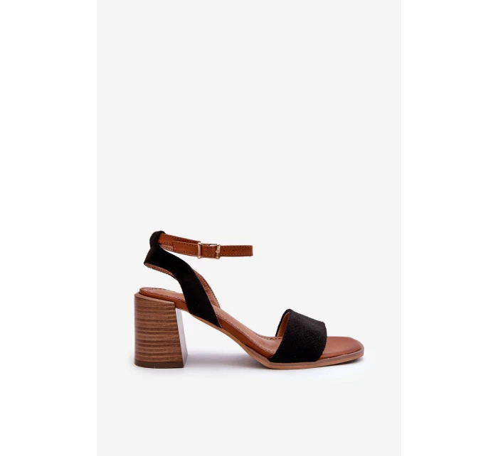 Dámské sandály na podpatku z ekologického semiše černé Ronvia Dámské sandály na podpatku z ekologického semiše černé Ronvia