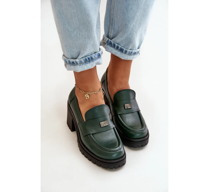 model 21669241 Elegantní dámské polobotky na podpatku přírodní kůže tmavě zelené - Zazoo model 21669241 Elegantní dámské polobotky na podpatku přírodní kůže tmavě zelené - Zazoo