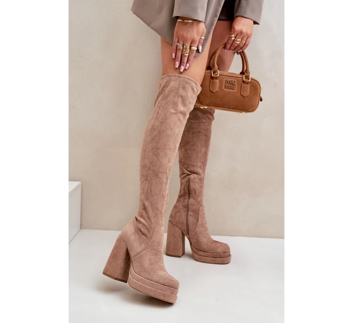 Kozačky S  Na Podpatku A Platformě Béžové elian model 21679529 - Boto