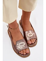 Dámské sandály Ploché s Ozdobou model 22133662 Hnědé - S.Barski
