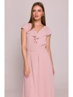 S411 Šaty bez rukávů s volánkovým výstřihem - pudrové S411 Šaty bez rukávů s volánkovým výstřihem - pudrové