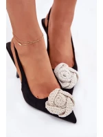 Lodičky na podpatku s ozdobou Anodera – černé (eko semiš) Lodičky na podpatku s ozdobou Anodera – černé (eko semiš)