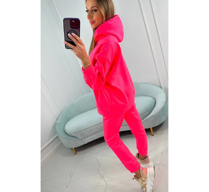 Zateplená sada s mikinou s kapucí růžová neonová