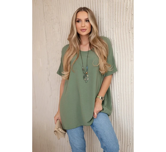 Oversized halenka s přívěskem světlá khaki Oversized halenka s přívěskem světlá khaki