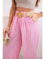 Dámské pruhované viskózové kalhoty se širokými nohavicemi růžový