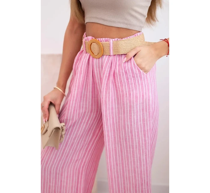 Dámské pruhované viskózové kalhoty se širokými nohavicemi růžový