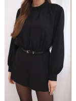 Elegantní dámský overal s dlouhým rukávem a páskem černý Elegantní dámský overal s dlouhým rukávem a páskem černý