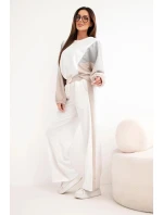 Dámský komplet model 21938018 s volnou mikinou a kalhotami s širokým nohavicí béžový - K-Fashion