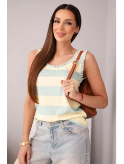Dámská viskózová bezrukávová blůza v barevných pruzích tmavě mátová + žlutá