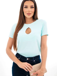 Dámská viskózová žebrovaná halenka s ozdobným výstřihem u model 22025278 mentolová - K-Fashion