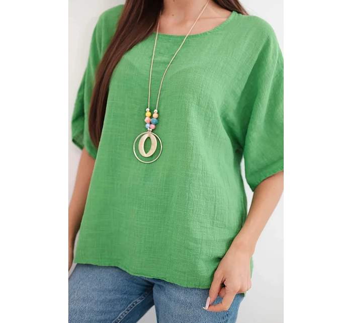 Dámská bavlněná oversize halenka s krátkým rukávem zelená Dámská bavlněná oversize halenka s krátkým rukávem zelená